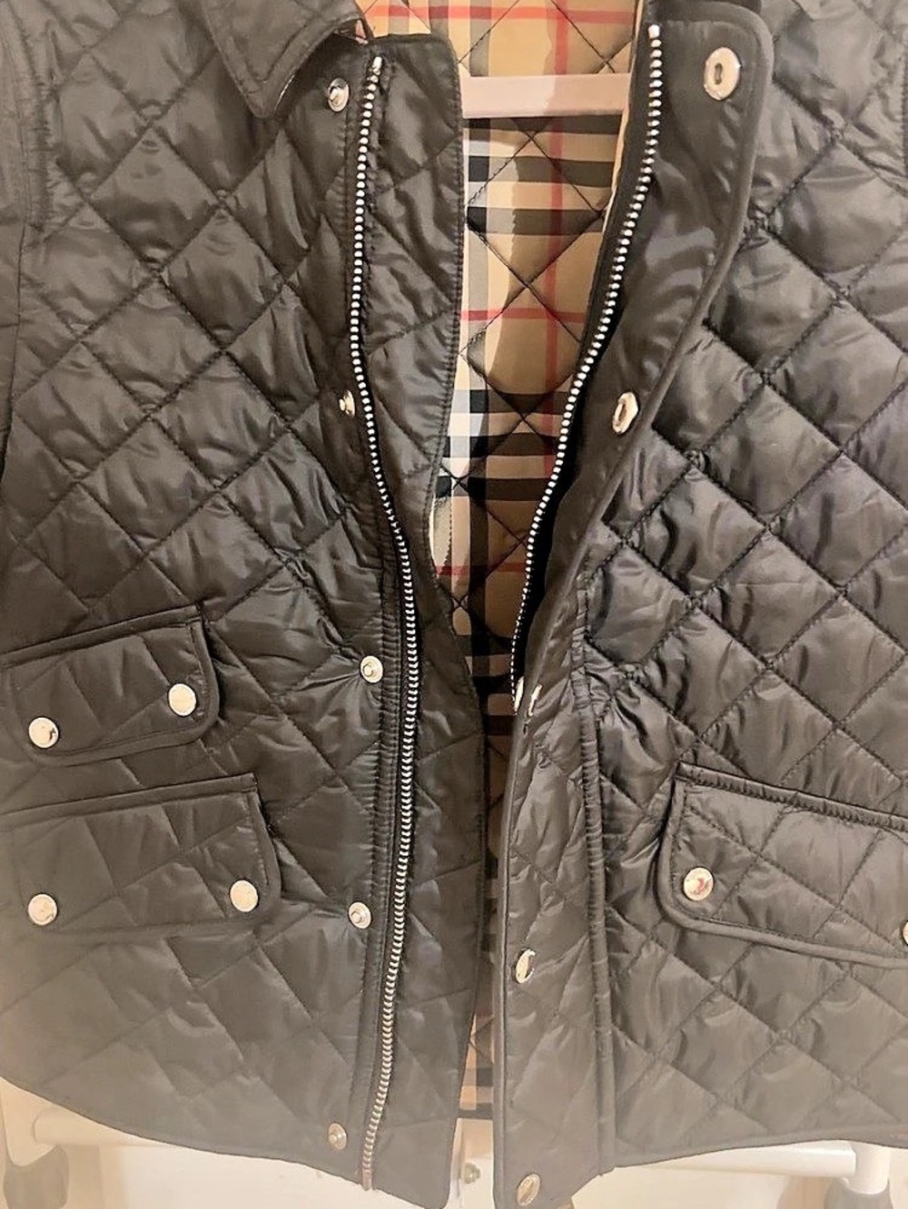 Burberry Quilted Plaid-Lined Jacket Size Small